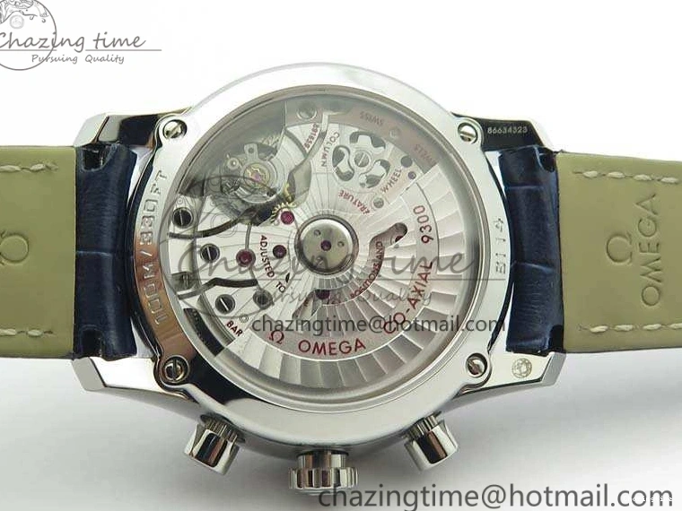 0308 MoistureWicking De Ville Chronograph SS OMF 1:1 Best Edition Blue Dial On Blue Leather Strap A 8110